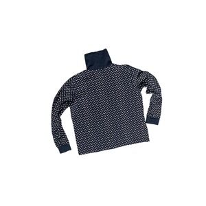 L.L.Bean Women's Turtleneck Top Long Sleeve Heart Print Cotton Blue Petite L